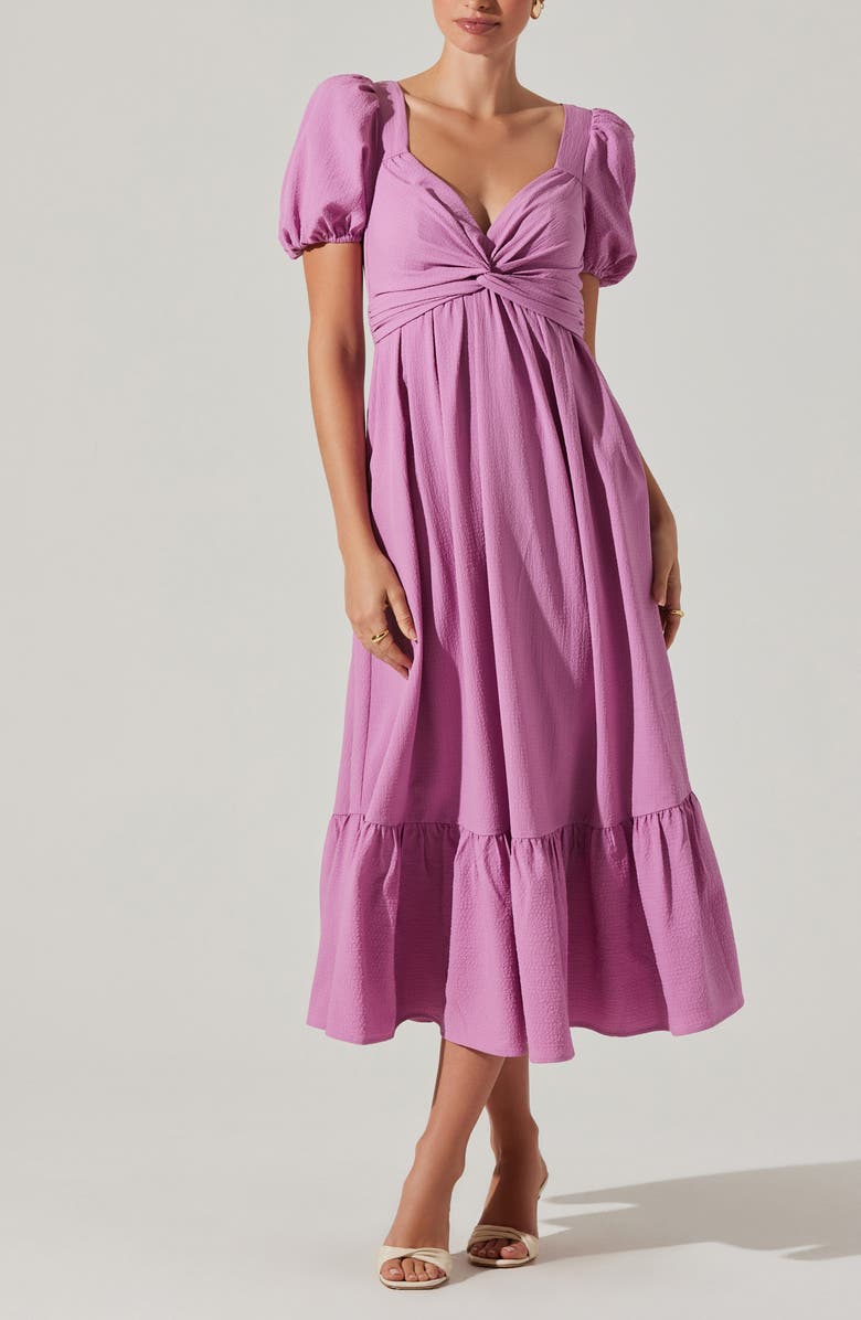 ASTR the Label Tie Back Puff Sleeve Midi Dress, Alternate, color, Orchid