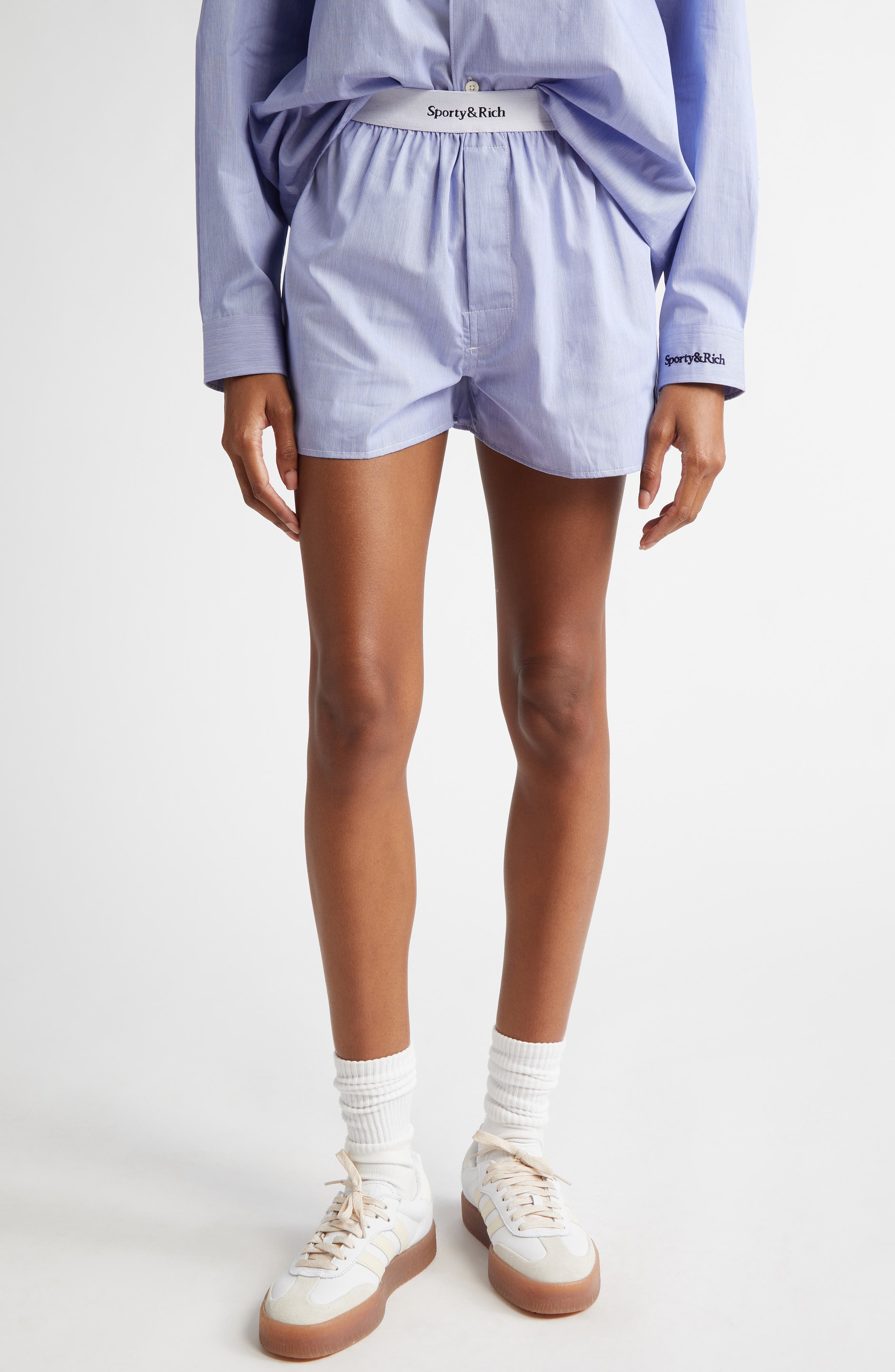 Sporty & Rich Serif Logo Cotton Boxer Shorts | Nordstrom