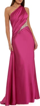 Mac Duggal One Shoulder Charmeuse Gown With Beaded Cutout
