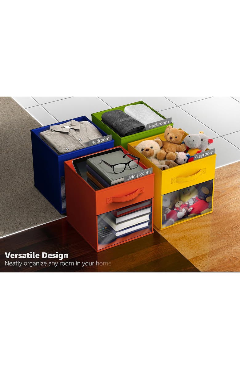 SORBUS 6-Pack Storage Bins with Windows, Alternate, color, Bright Rainbow