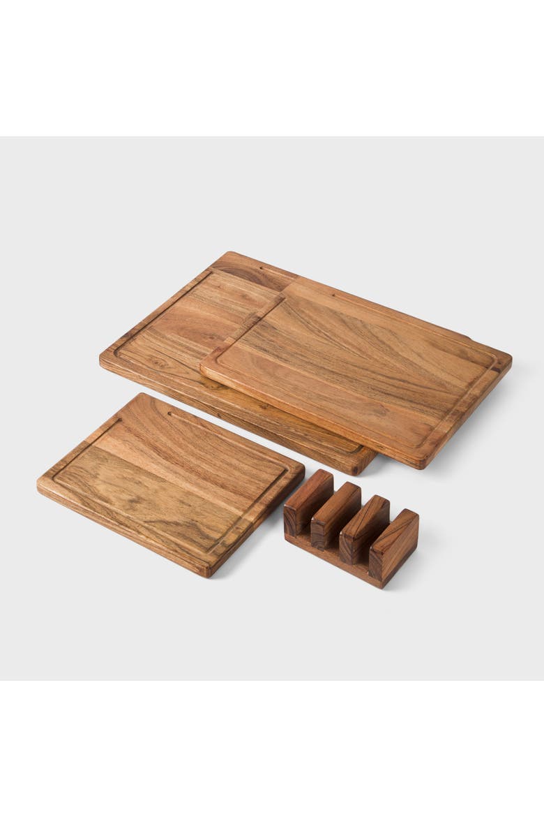 Acacia Wood Cutting Board Set with Stand - 3 Piece, Alternate, color, Natural Acacia Wood