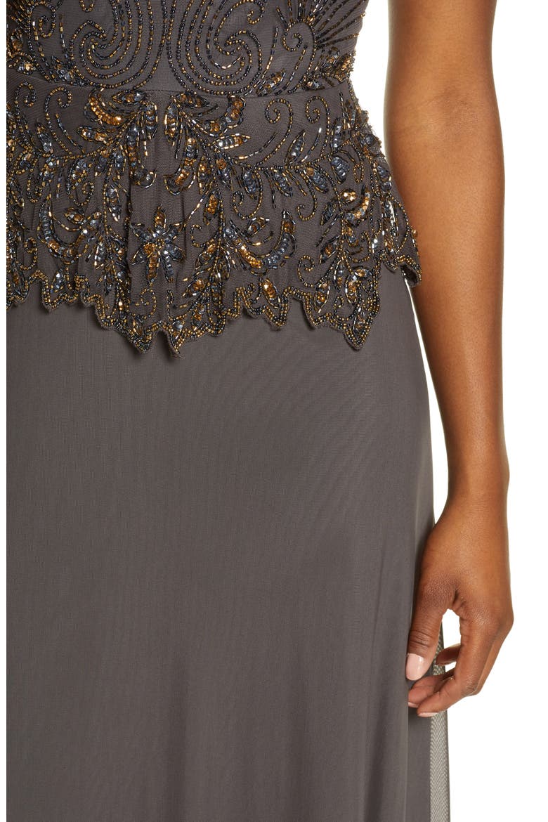 Embellished Mesh Bodice Evening Gown, Alternate, color, ASH