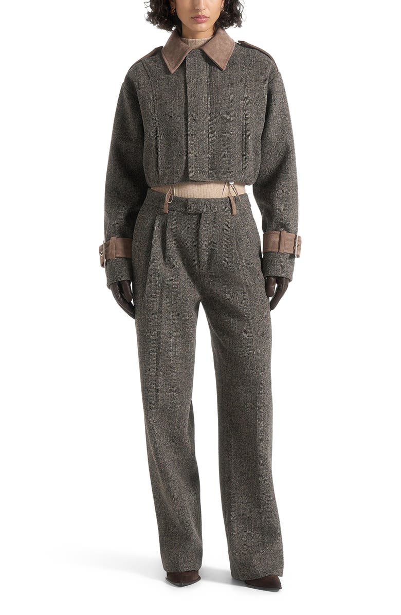 Manière De Voir Julie Herringbone Wool Twin Pleat Trousers, Alternate, color, Grey