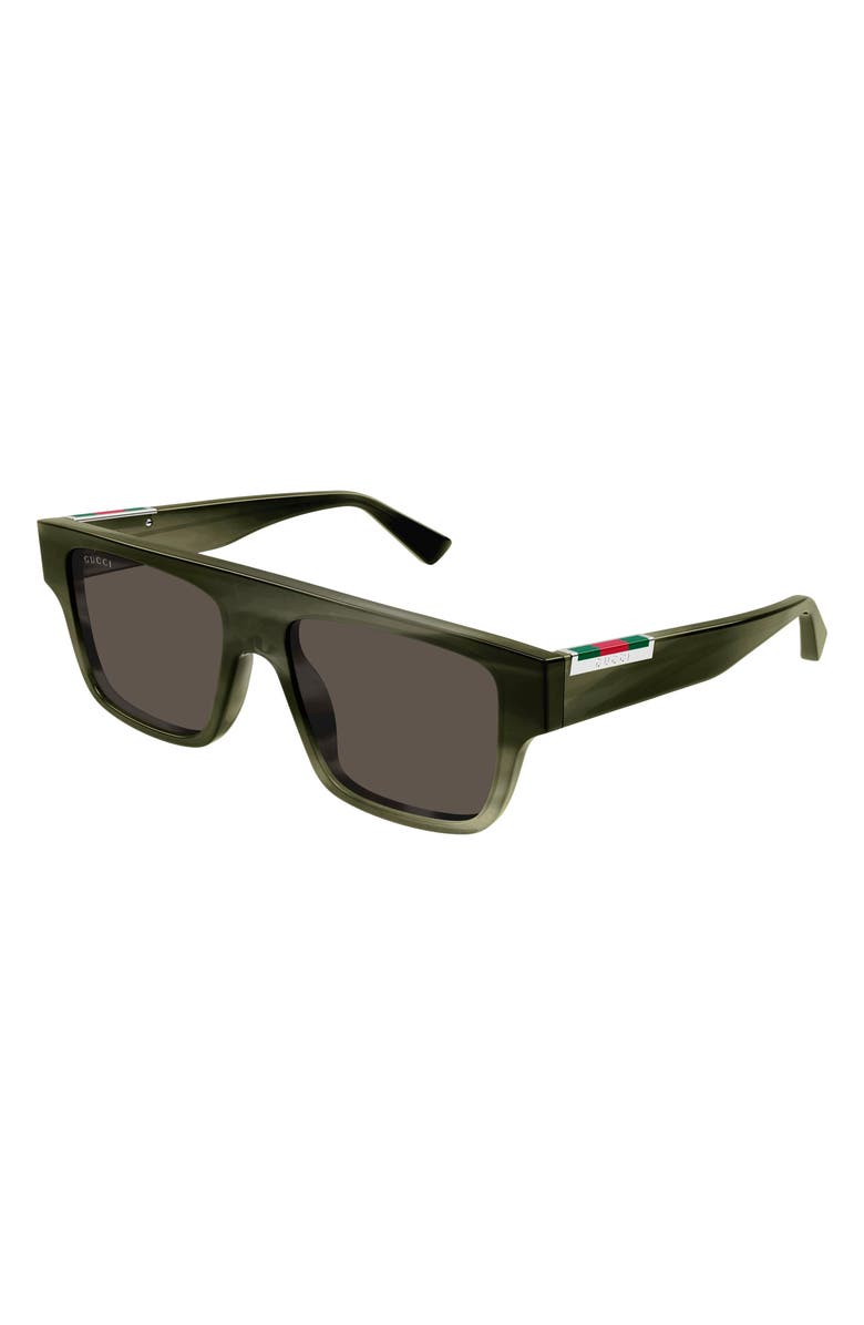 Gucci 53mm Rectangular Sunglasses, Alternate, color, Green