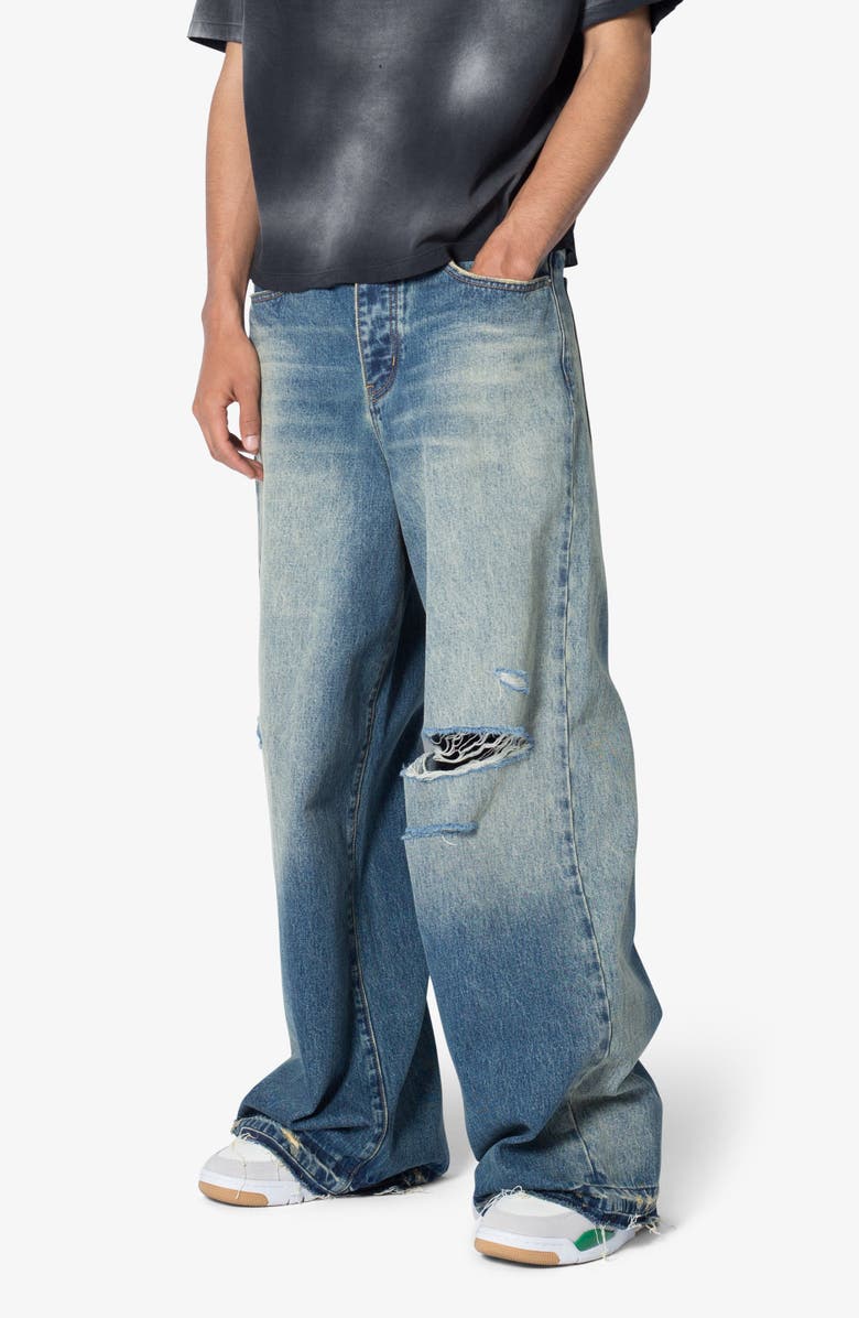 mnml Baggy Rave Ripped Wide Leg Jeans, Alternate, color, Blue