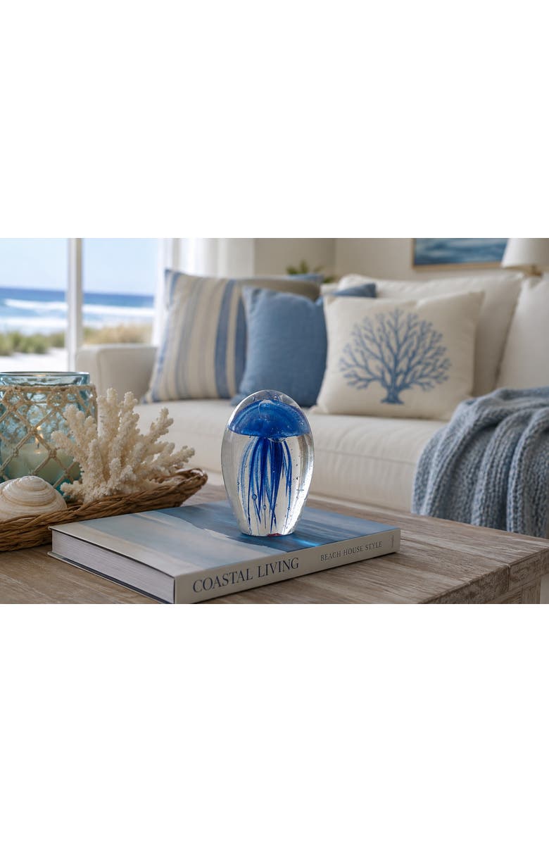 Beachcombers Dark Blue Glass Glowing Jellyfish Decorative Paperweight, Alternate, color, Blue