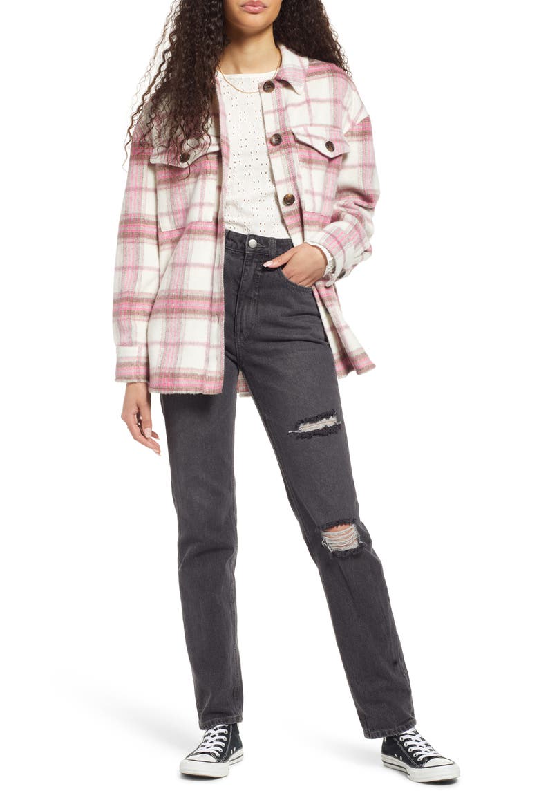 Plaid Shirt Jacket, Alternate, color, IVORY- PINK PINKY PLAID