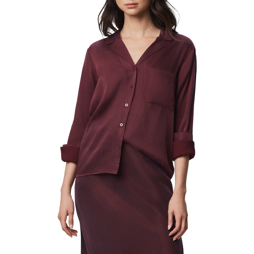 Splendid Serena Satin Shirt In Burgundy