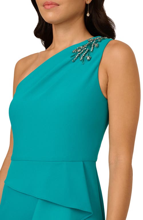 Adrianna Papell Beaded One-shoulder Crepe Gown