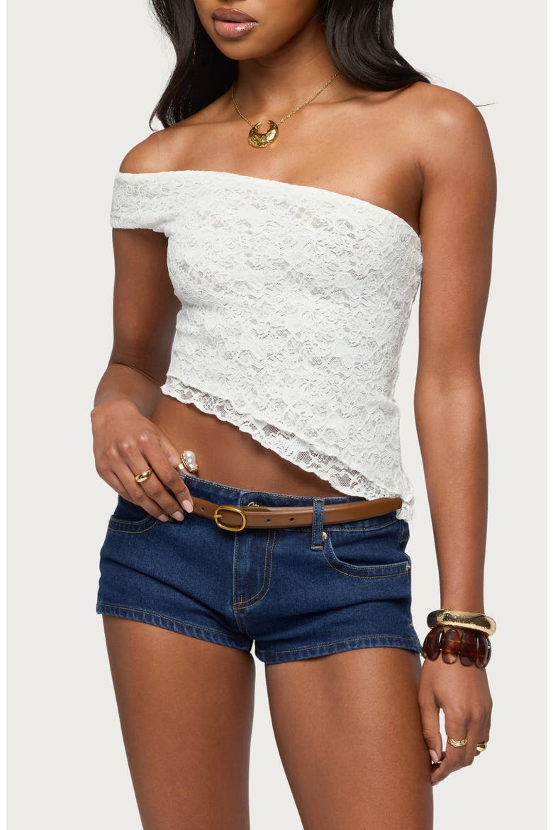 Asymmetric One-Shoulder Lace Top, Main, color, WHITE