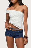 EDIKTED Asymmetric One-Shoulder Lace Top