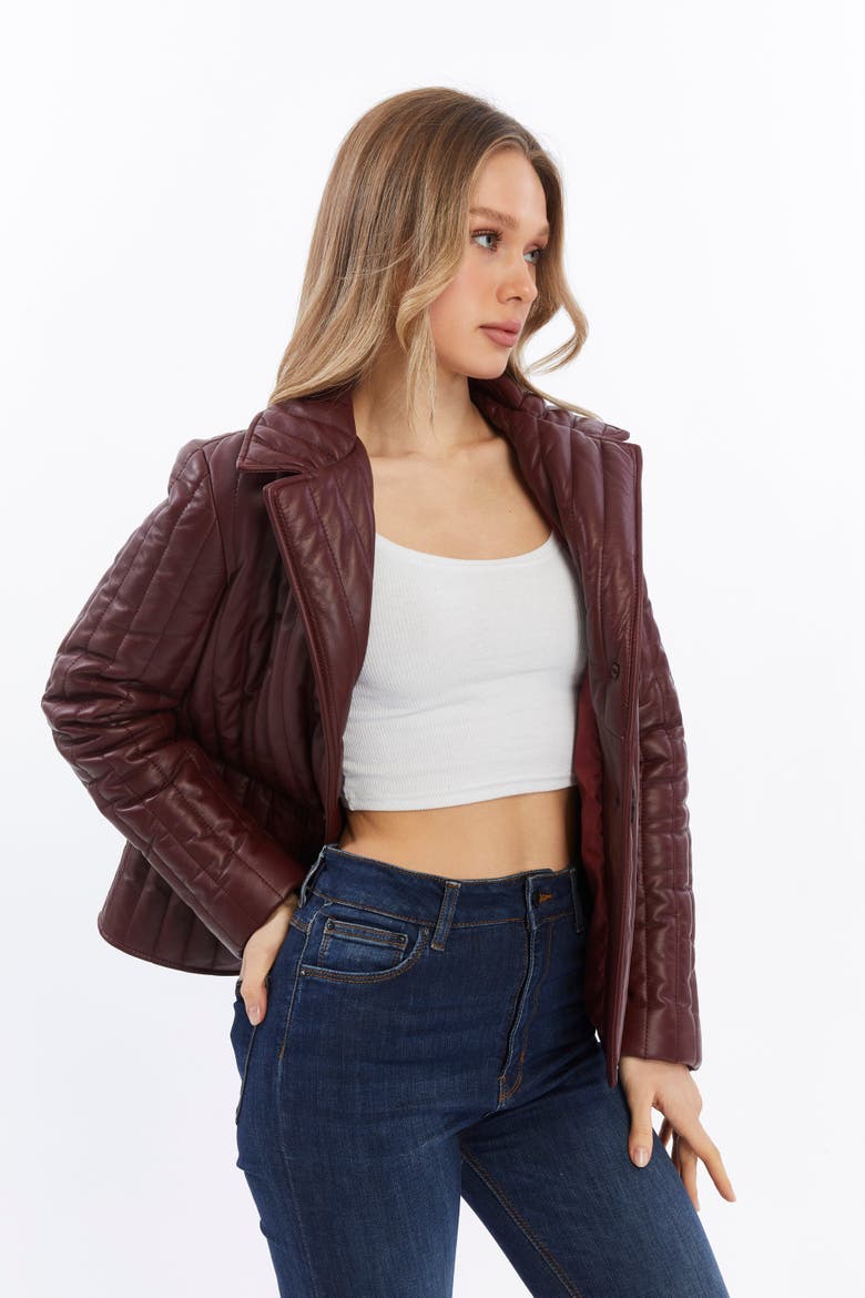 Tabitha Leather Coat, Alternate, color, Burgundy