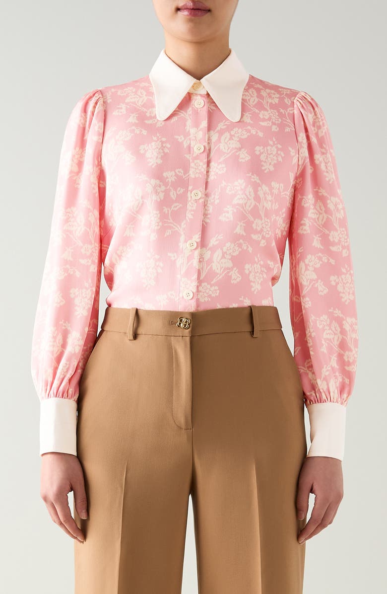 LK Bennett Sonya Floral Button-Up Shirt, Main, color, Pink Multi