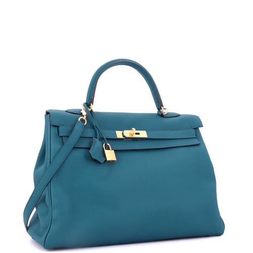 Pre-owned Hermes Hermes Kelly Handbag Blue Togo With Gold Hardware 35 In Blue
