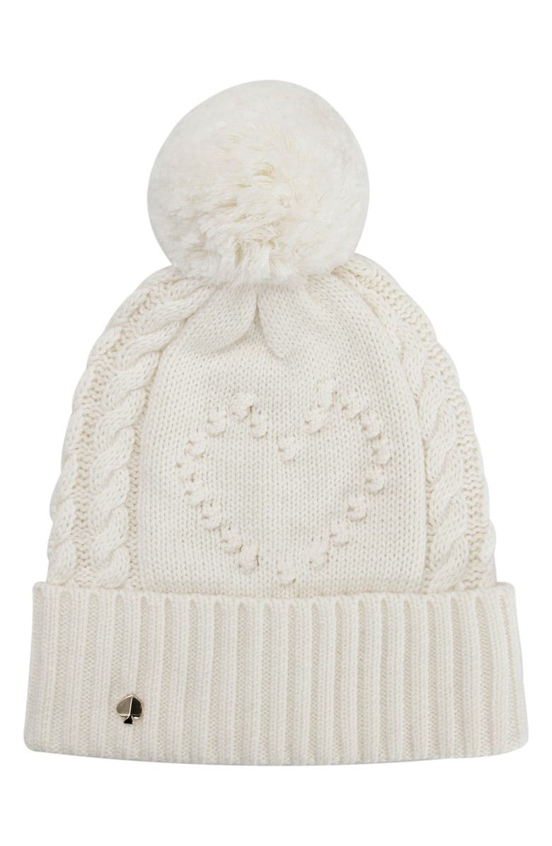 Kate Spade New York heart bobble beanie, Main, color, French Cream