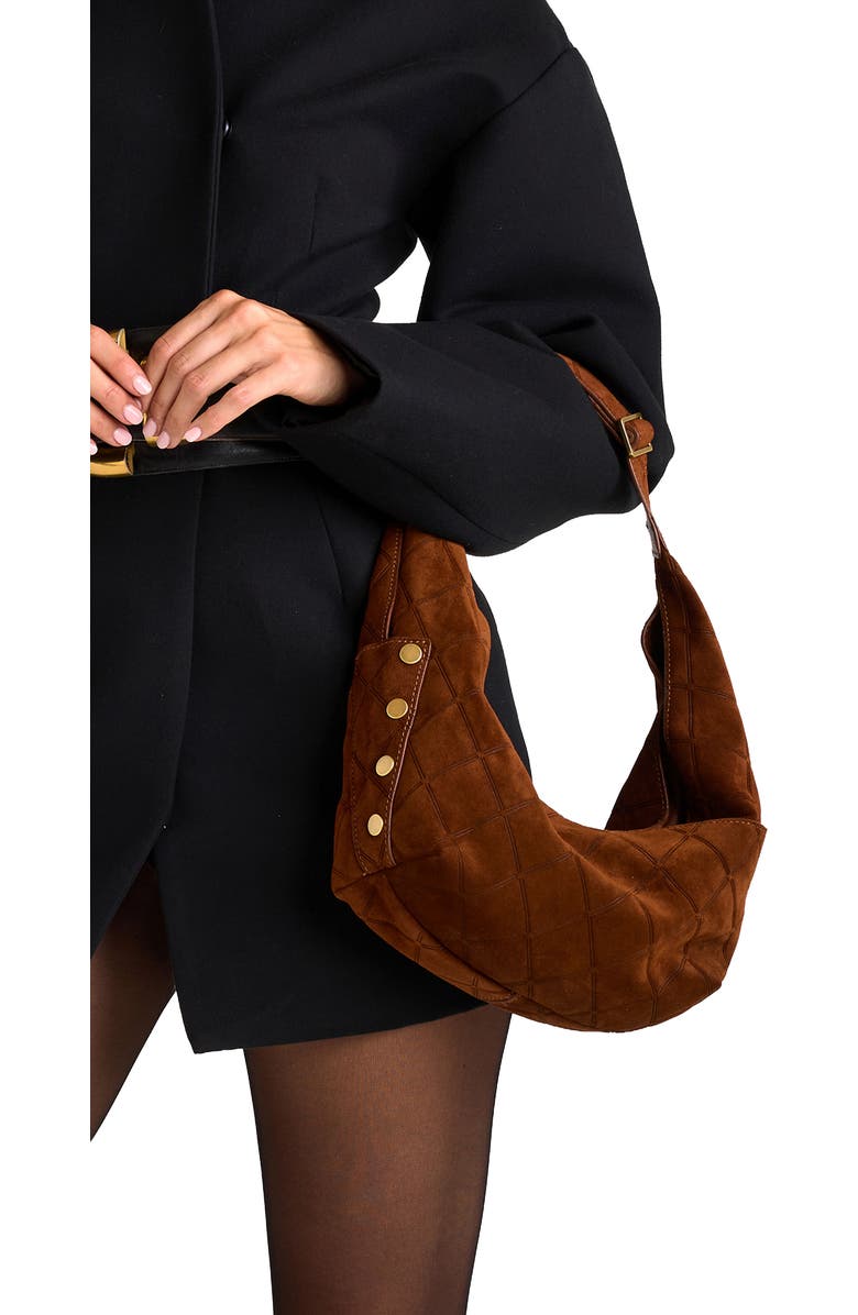 HAMMITT Tom Zip Medium Hobo Bag, Alternate, color, Chocolate Diamond Suede/Gold