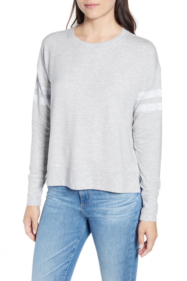 Varsity Stripe Sweatshirt, Main, color, GRAY HEATHER