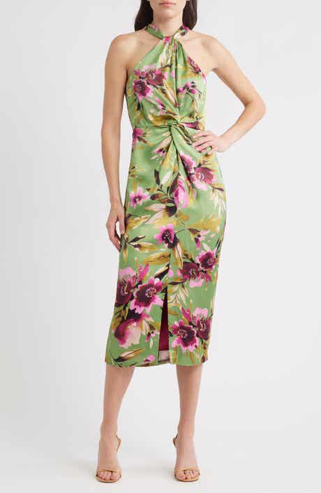 Eliza J Floral Twist Neck Midi Dress