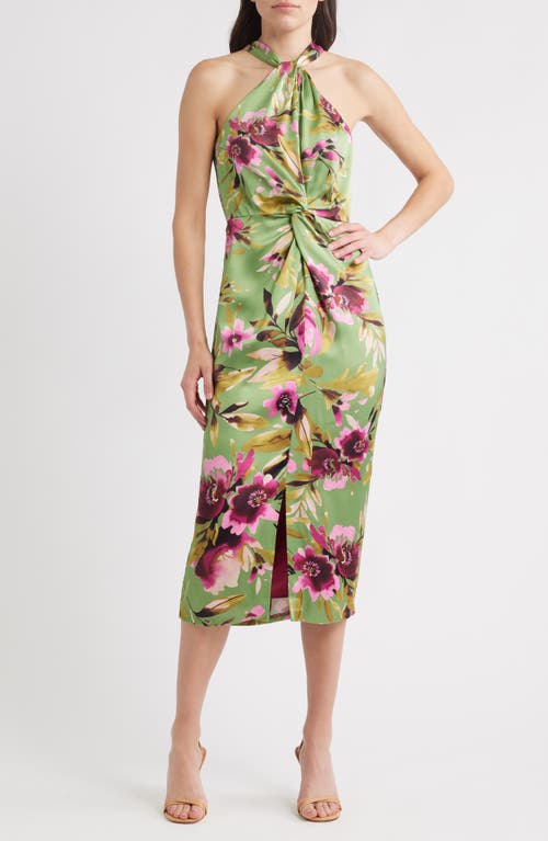 Eliza J Floral Twist Neck Midi Dress In Multi