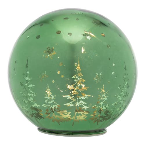 Northlight Led Lighted Pine Trees And Snowflakes Glass Globe Christmas Decoration In Green