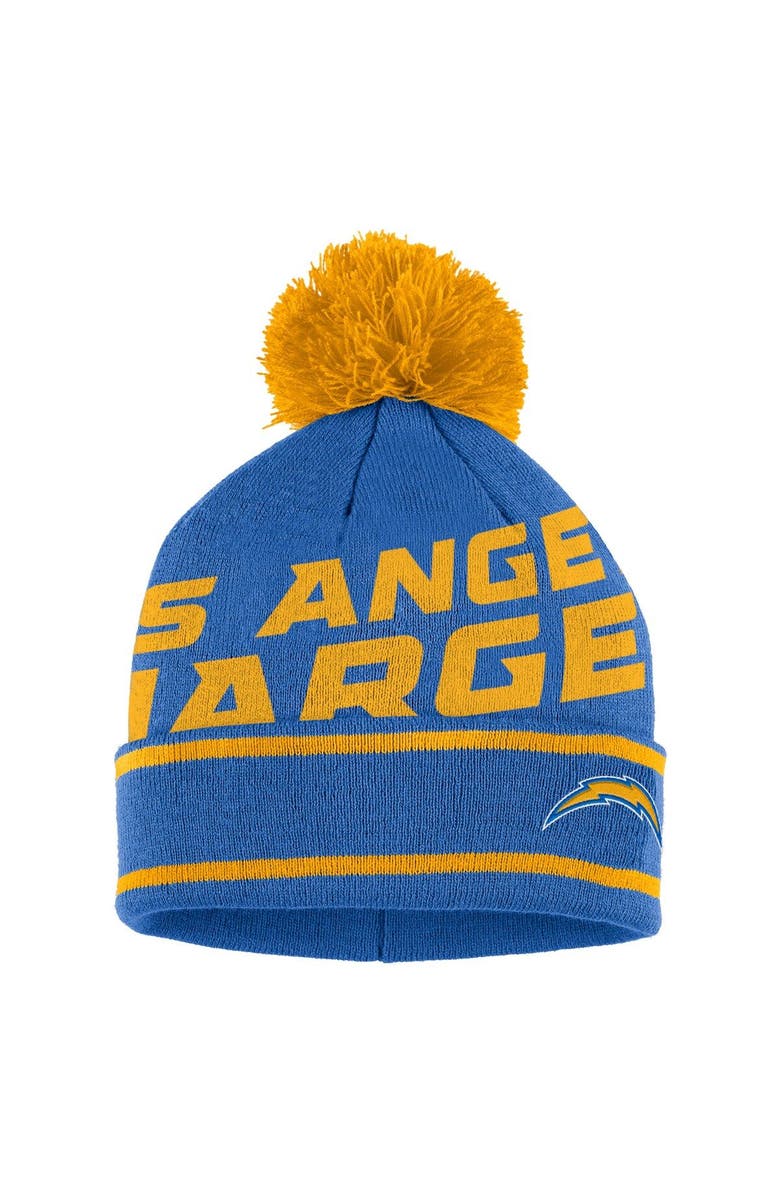 WEAR by Erin Andrews Women's WEAR by Erin Andrews Powder Blue Los Angeles Chargers Double Jacquard Cuffed Knit Hat with Pom and Gloves Set, Alternate, color, Powder Blue