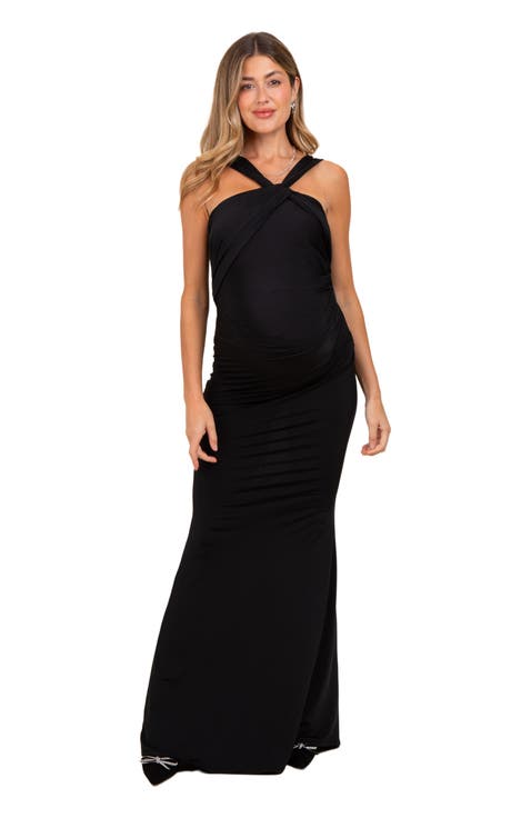 Twist Front Ruched Maxi Dress