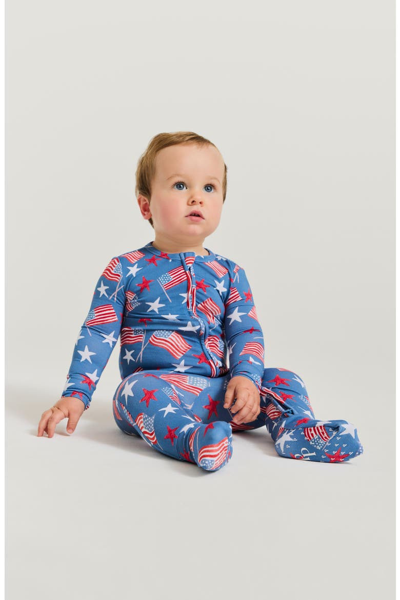 Flag Print Convertible Footie, Alternate, color, BLUE