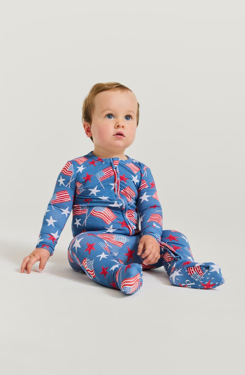 Posh Peanut Flag Print Convertible Footie, Alternate, color, Blue