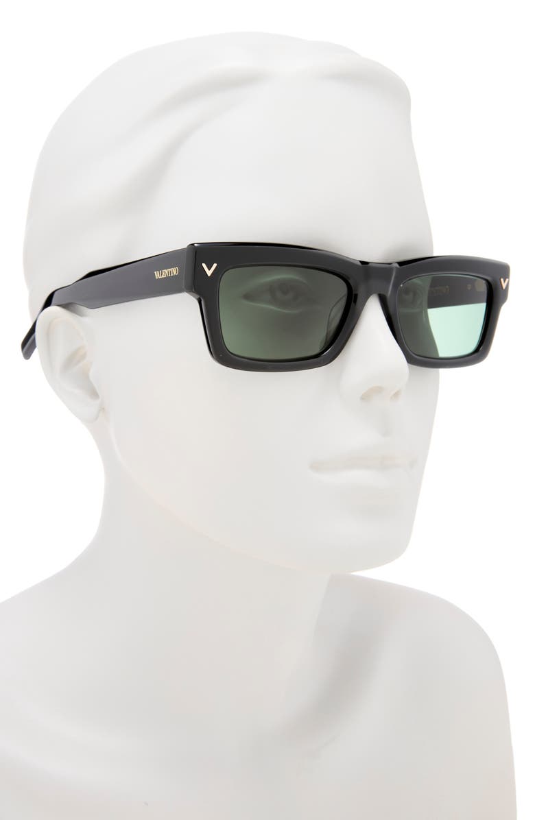 Valentino 53mm Square Sunglasses, Alternate, color, Black/ Green