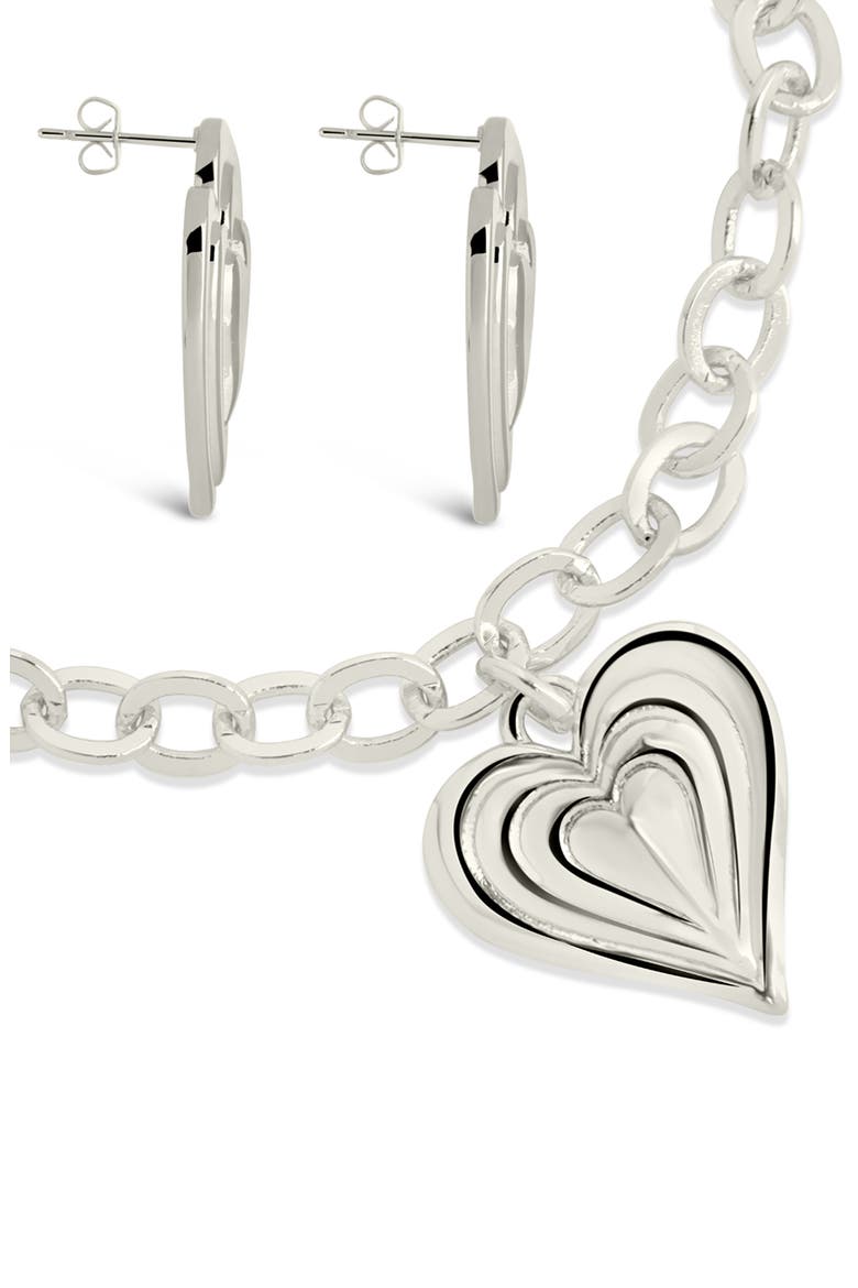 Beating Hearts Drop Earrings & Charm Bracelet Set, Alternate, color, SILVER