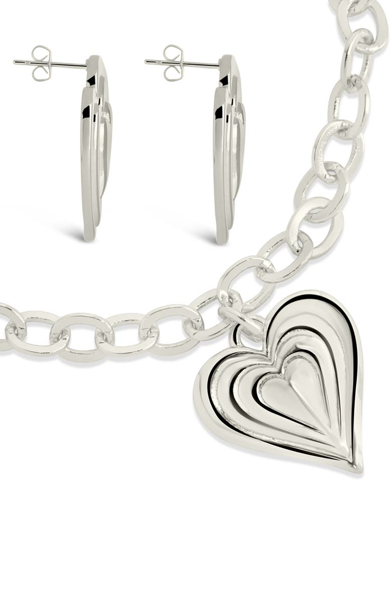 Sterling Forever Beating Hearts Drop Earrings & Charm Bracelet Set, Alternate, color, 