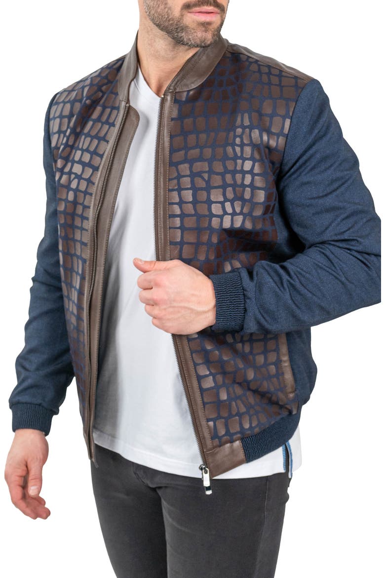 Mixed Media Leather Jacket, Alternate, color, BLUE