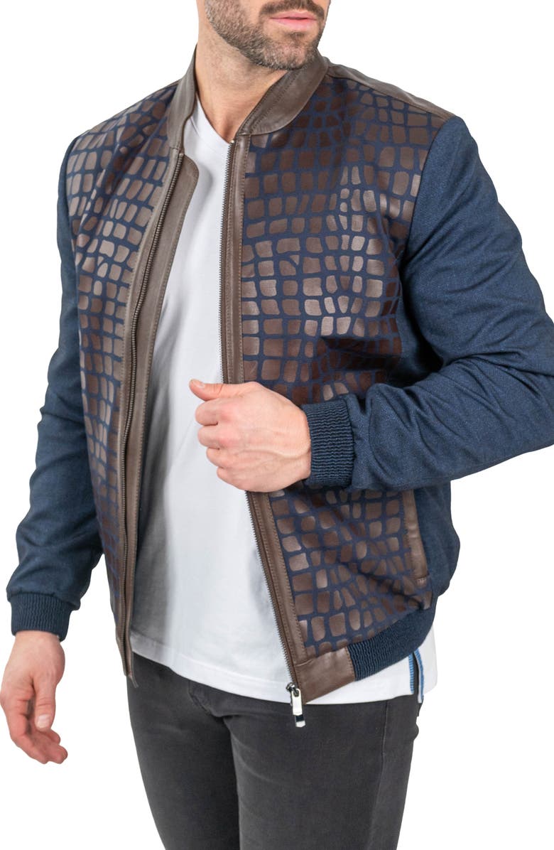 Maceoo Mixed Media Leather Jacket, Alternate, color, Blue