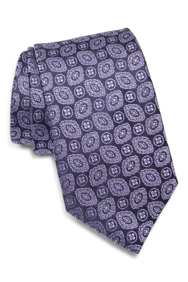 Medallion Silk Tie, Main, color, DARK PURPLE