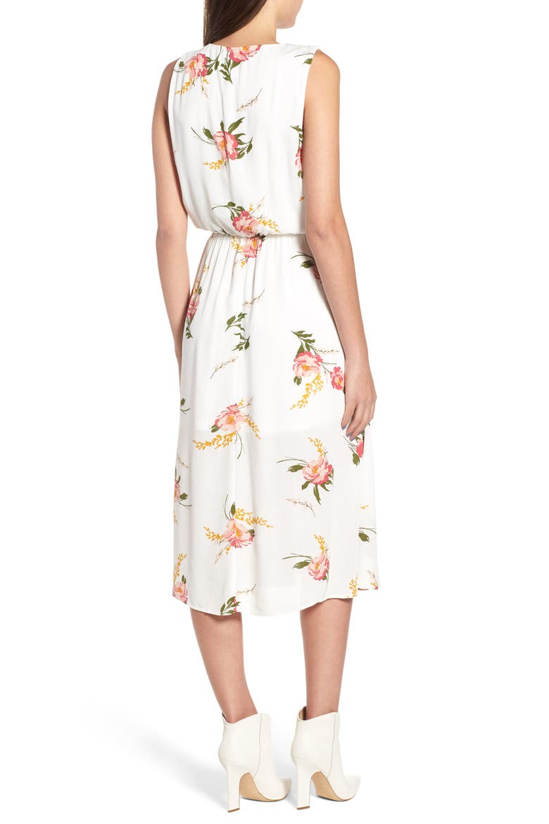 Sleeveless Blouson Midi Dress, Alternate, color, IVORY/ RED BAROQUE FLORAL