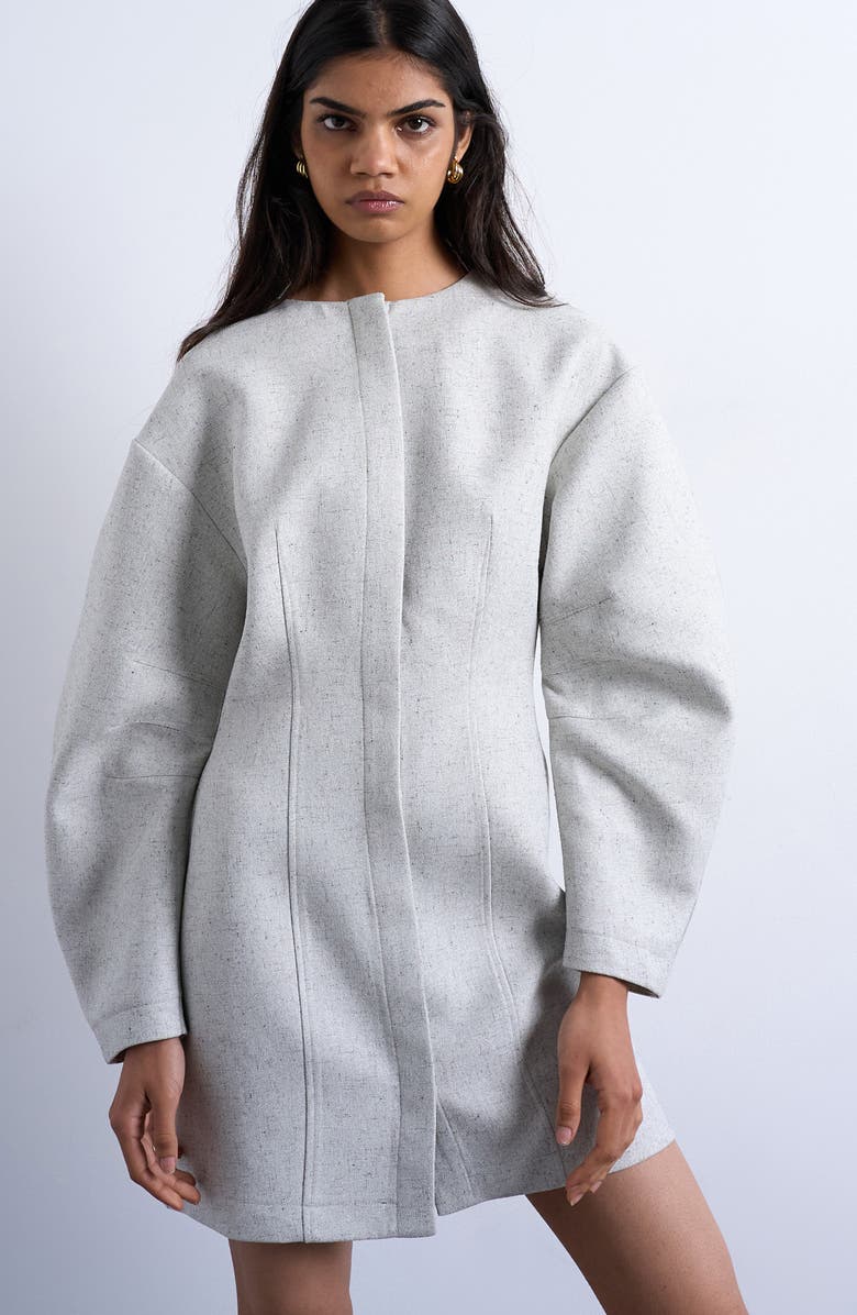 Topshop Structured Cocoon Long Sleeve Minidress, Alternate, color, Grey