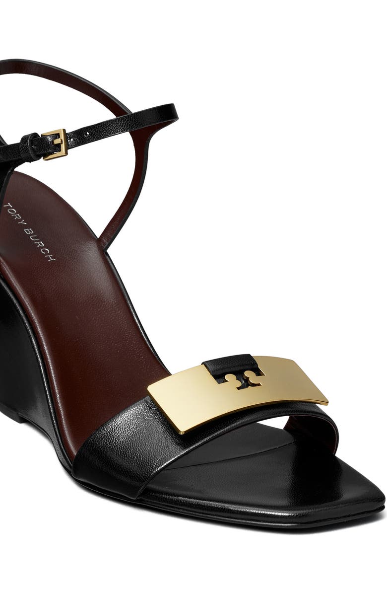 Tory Burch Gigi Ankle Strap Wedge Sandal, Alternate, color, Perfect Black / Gold