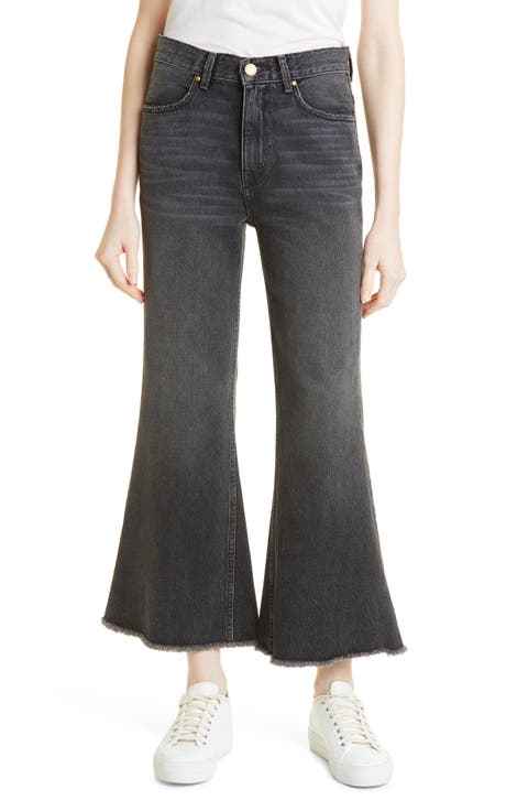 The Great The Kick Bell Raw Hem Crop Nonstretch Jeans (Onyx Wash)