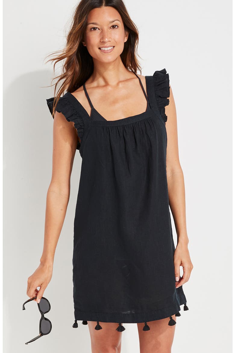 Ruffle Sleeve Cover-Up Dress, Alternate, color, JET BLACK