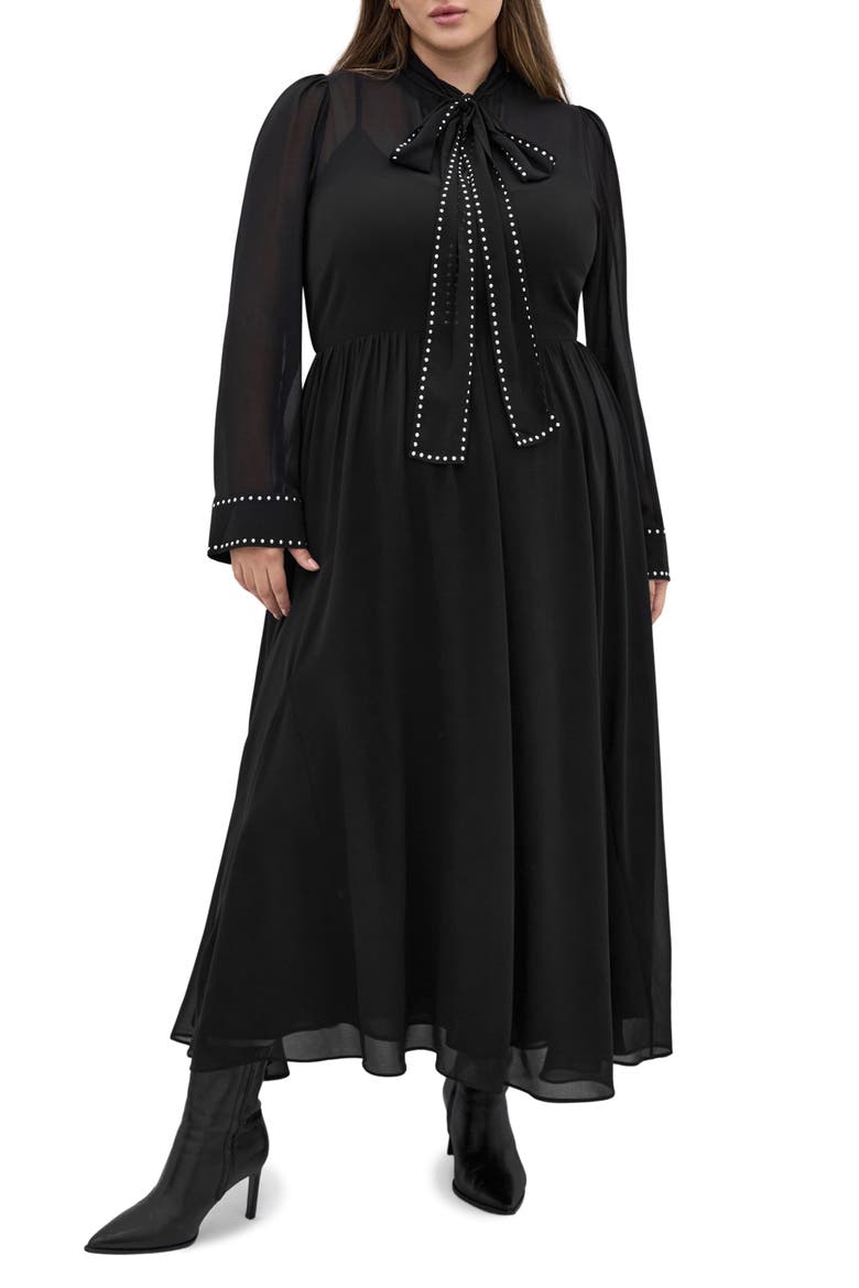Kara Long Sleeve A-Line Dress, Main, color, BLACK