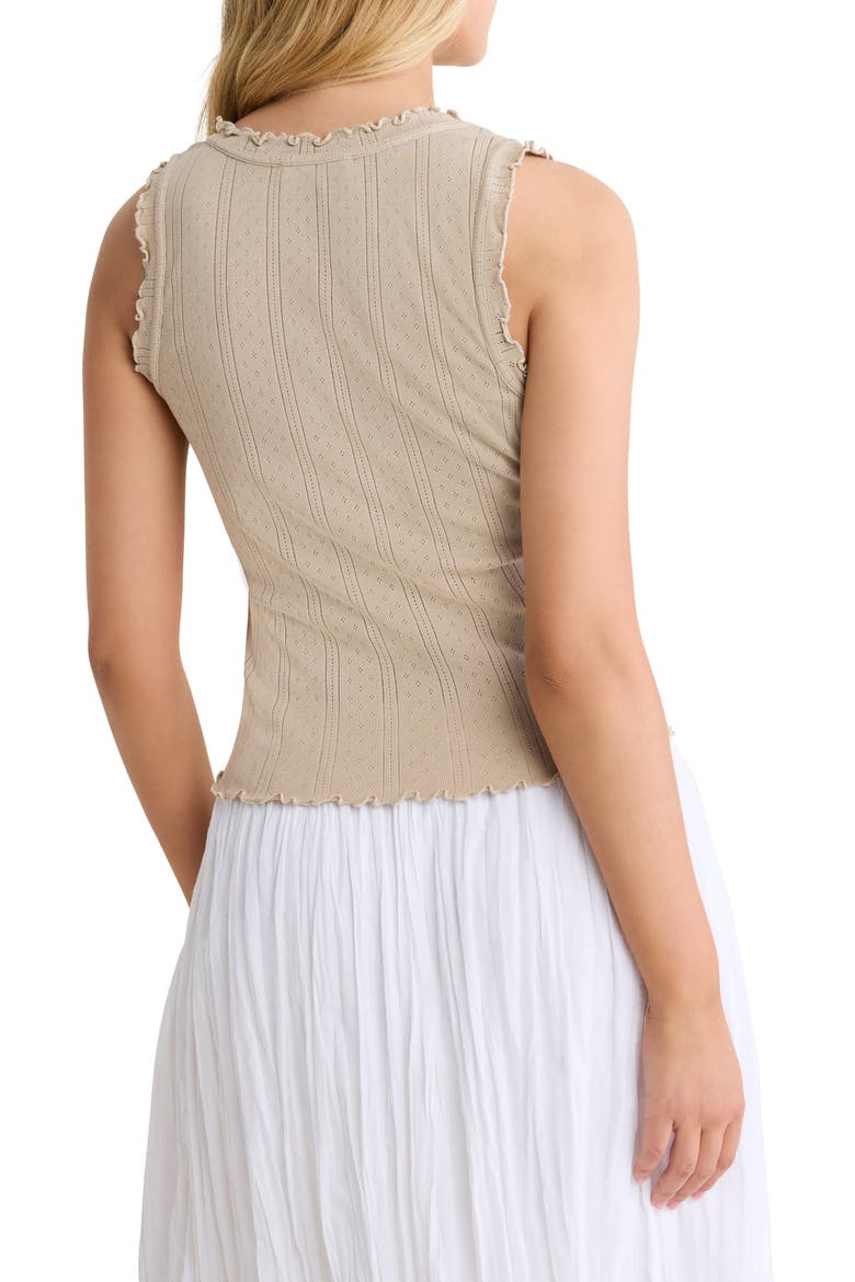 Ella Rib Lettuce Trim Cotton Pointelle Tank, Alternate, color, WHITE PEPPER