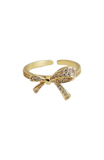 Panacea Pavé Crystal Bow Adjustable Band Ring In Gold