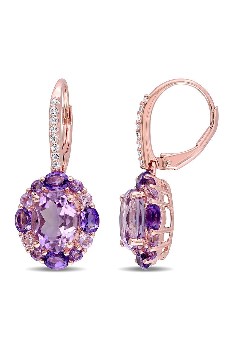 Sterling Silver Amethyst, White Topaz, & Rose de France Dangle Earrings, Main, color, PURPLE
