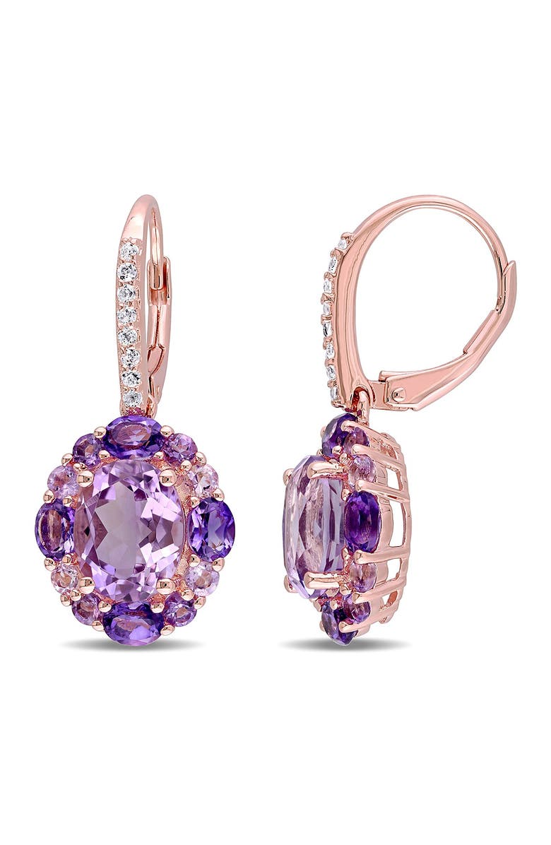 DELMAR Sterling Silver Amethyst, White Topaz, & Rose de France Dangle Earrings, Main, color, Purple