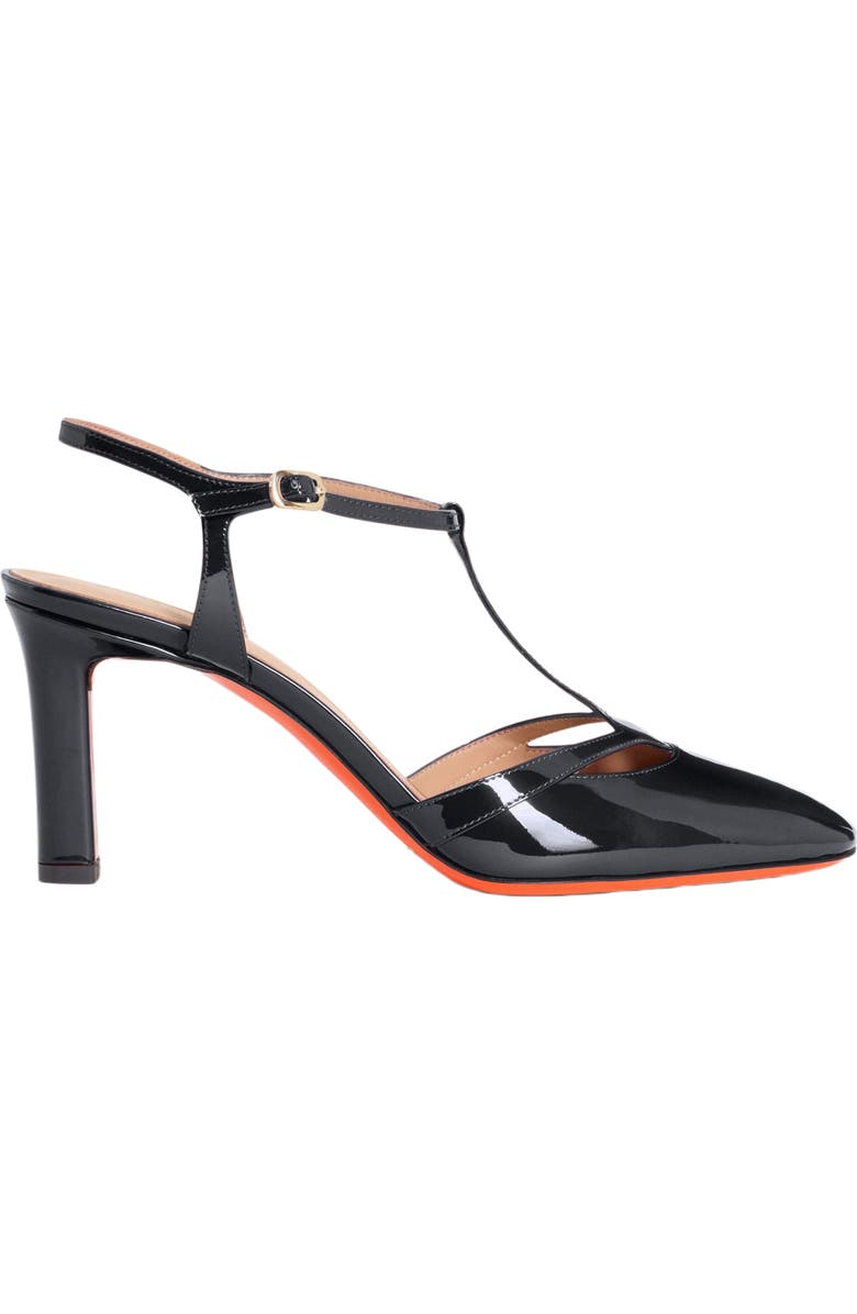 Santoni Women's patent leather high-heel T-bar pump, Main, color, Black
