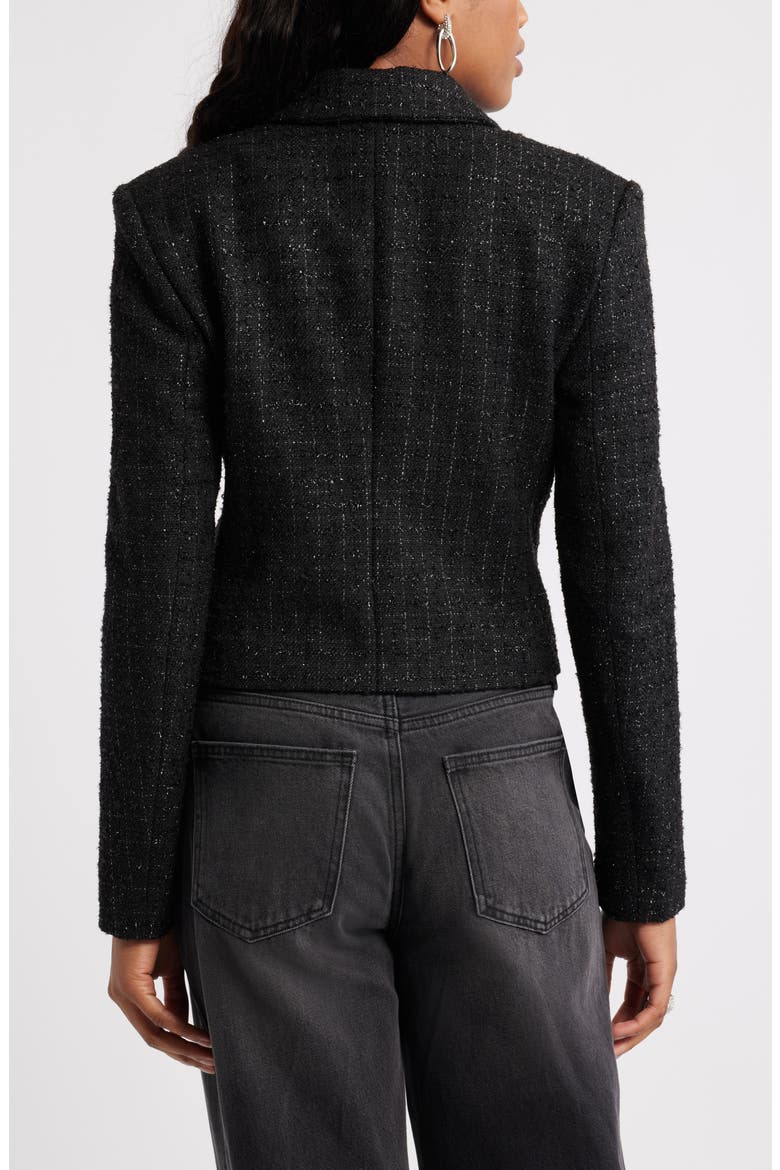 Crop Double Breasted Tweed Blazer, Alternate, color, BLACK
