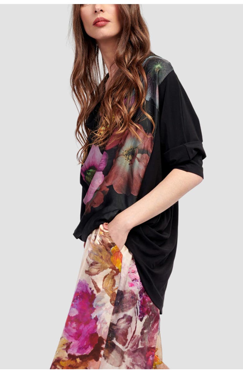 Alembika Mixed media draped neckline top, Alternate, color, 