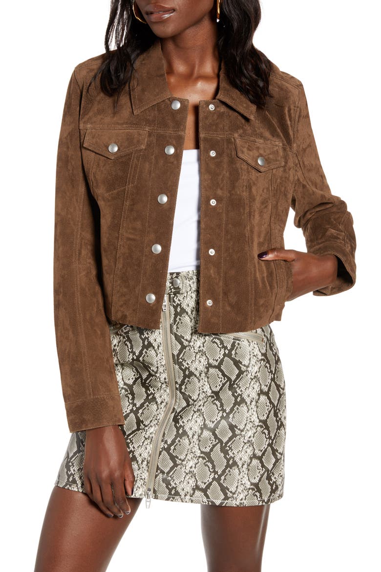 Crop Suede Trucker Jacket, Main, color, RODEO