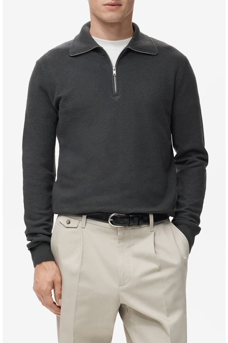 Half Zip Piqué Sweater, Main, color, DARK GREY