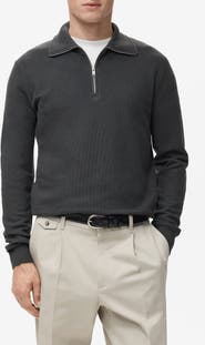 MANGO Half Zip Piqué Sweater